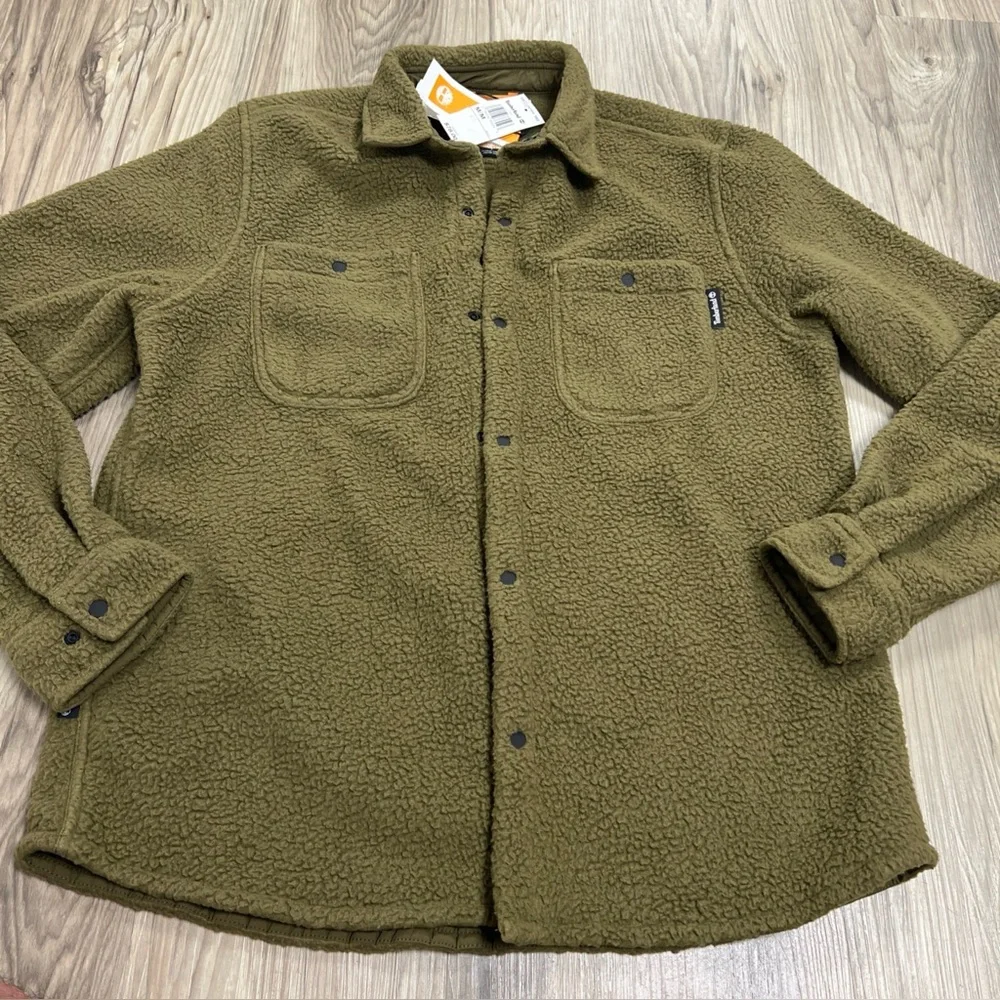 Timberland Oversized Sherpa Snap Button Shirt Jacket Chore Work Men’s Medium NWT - Picture 1 of 6